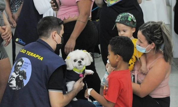 A cachorrinha Mel foi bem recebida pelas crianças (Foto: Angelo Baima/PMSA) Diário do Grande ABC - Notícias e informações do Grande ABC: Santo André, São Bernardo, São Caetano, Diadema, Mauá, Ribeirão Pires e Rio Grande da Serra